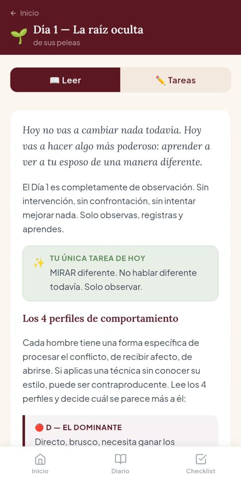 Contenido del Día 1 dentro de la app